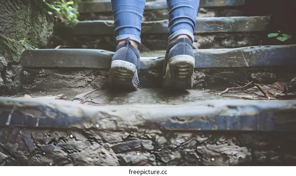 Closeup of Feet on Stone Steps