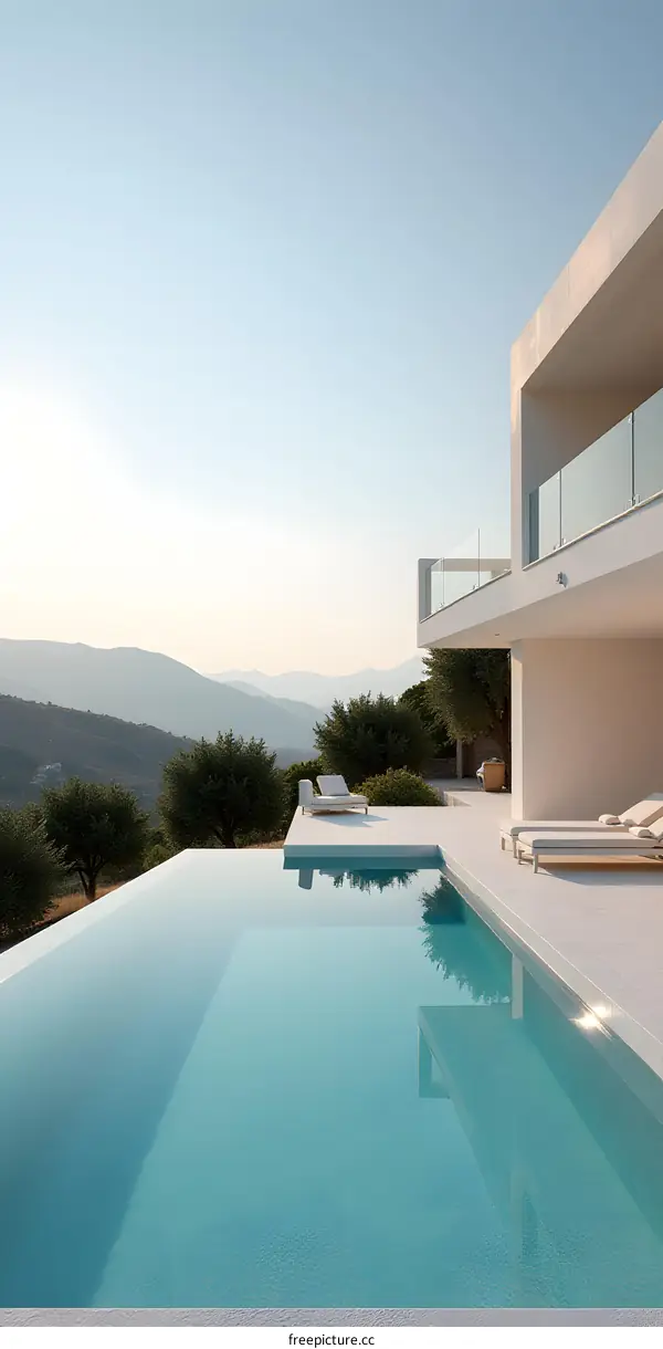 Modern Minimalist Villa with Infinity Pool and Mountain View