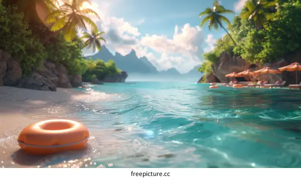 Orange Float on a Tropical Beach with Palm Trees