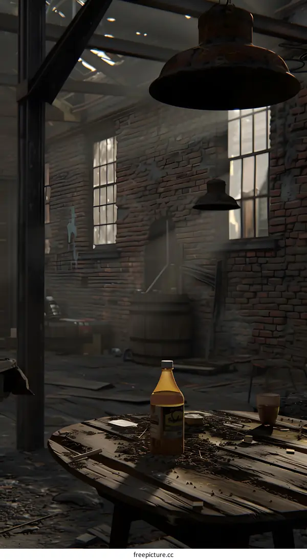 Abandoned Industrial Building With Sunlight Streaming Through Broken Windows