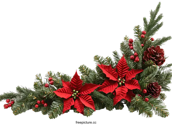 [Transparent Background PNG]Christmas Corner Decor with Poinsettia and Pine
