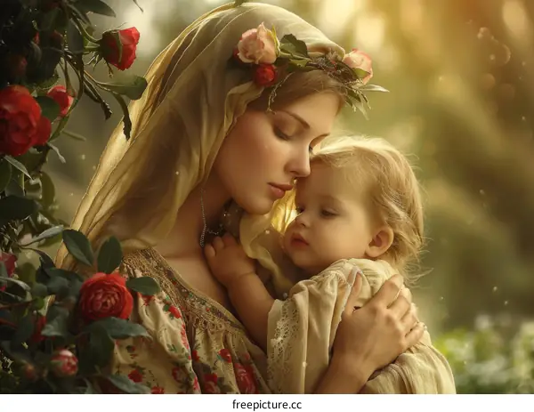 Mother and Daughter in a Rose Garden