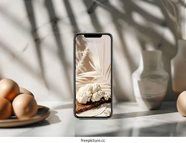 Cauliflower Still Life in a Phone Display