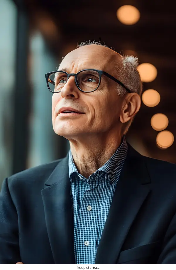 Portrait of a Senior Man Looking Up in Thought