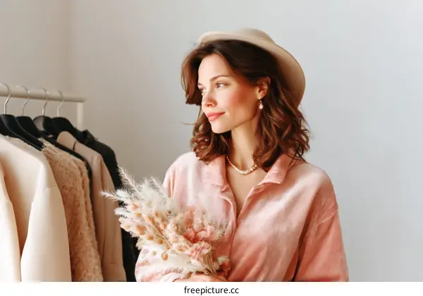 Fashionable Woman Browsing Clothing Collection