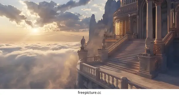 Golden Staircase to Heaven Above the Clouds