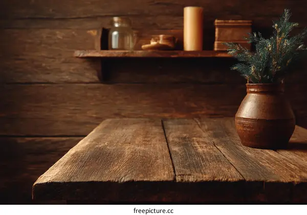 Rustic Wooden Table Setting with Vase