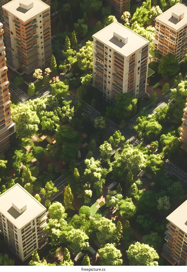 Aerial View of Buildings Surrounded by Lush Greenery