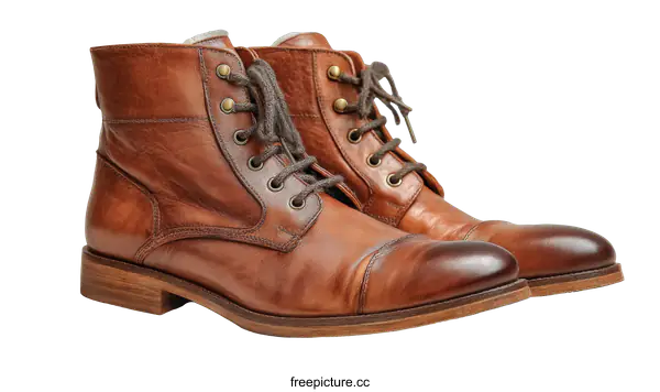 [Transparent Background PNG]Pair of Brown Leather Lace-Up Ankle Boots