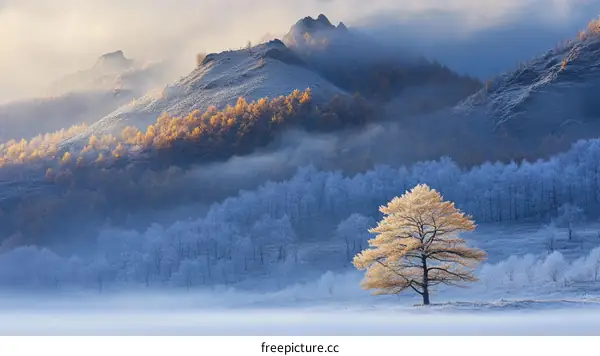 Winter Wonderland Mountain Landscape with Frosty Trees