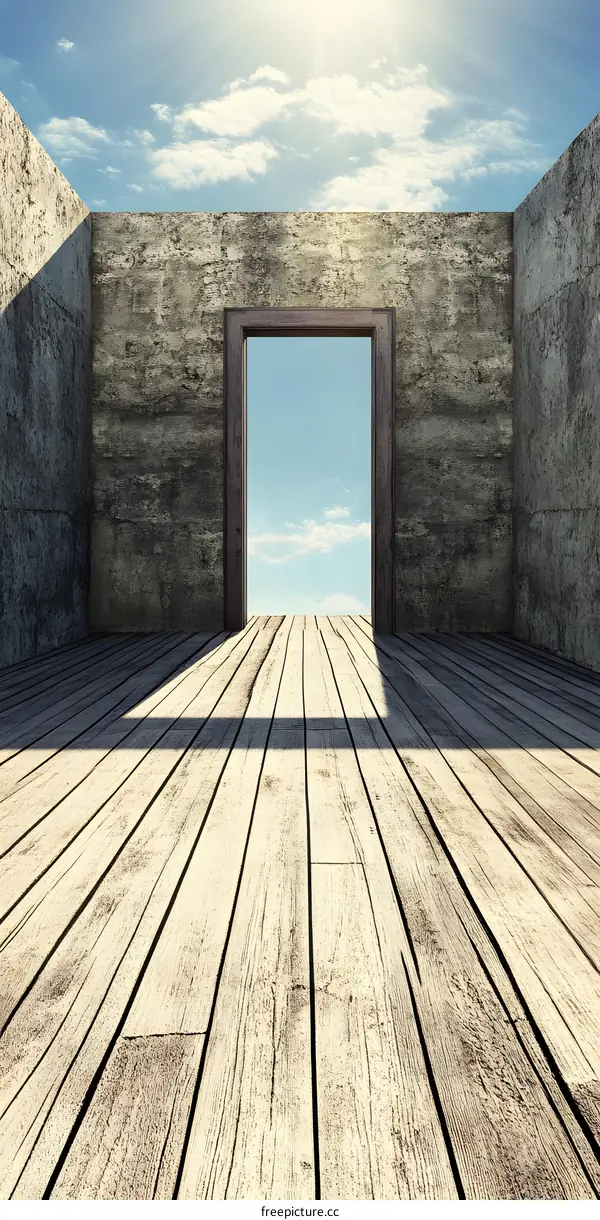 Open Doorway To Sky With Wooden Floor