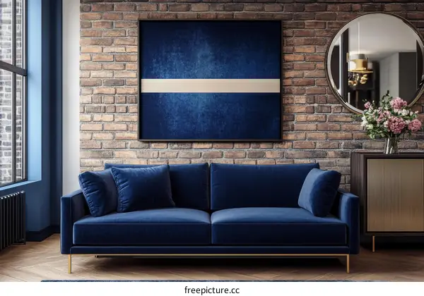 Modern Living Room with Blue Sofa and Abstract Art