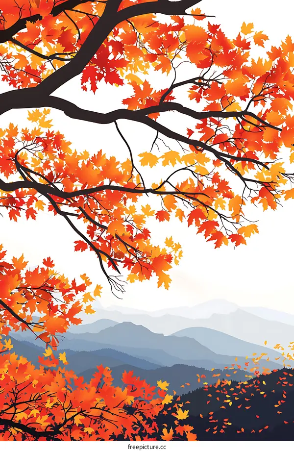 Autumn Landscape With Red Leaves