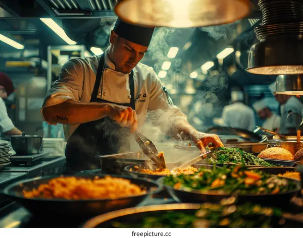 Focused Chef in a Busy Kitchen