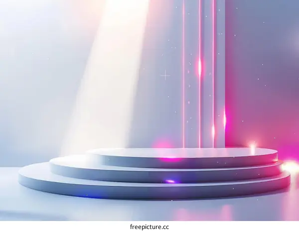 Glowing Pink Podium on Stage with Curtains
