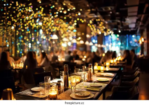 Night Restaurant Dinner Scene with People