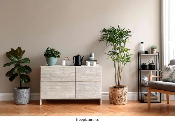 Modern Beige Living Room Decor with Plants