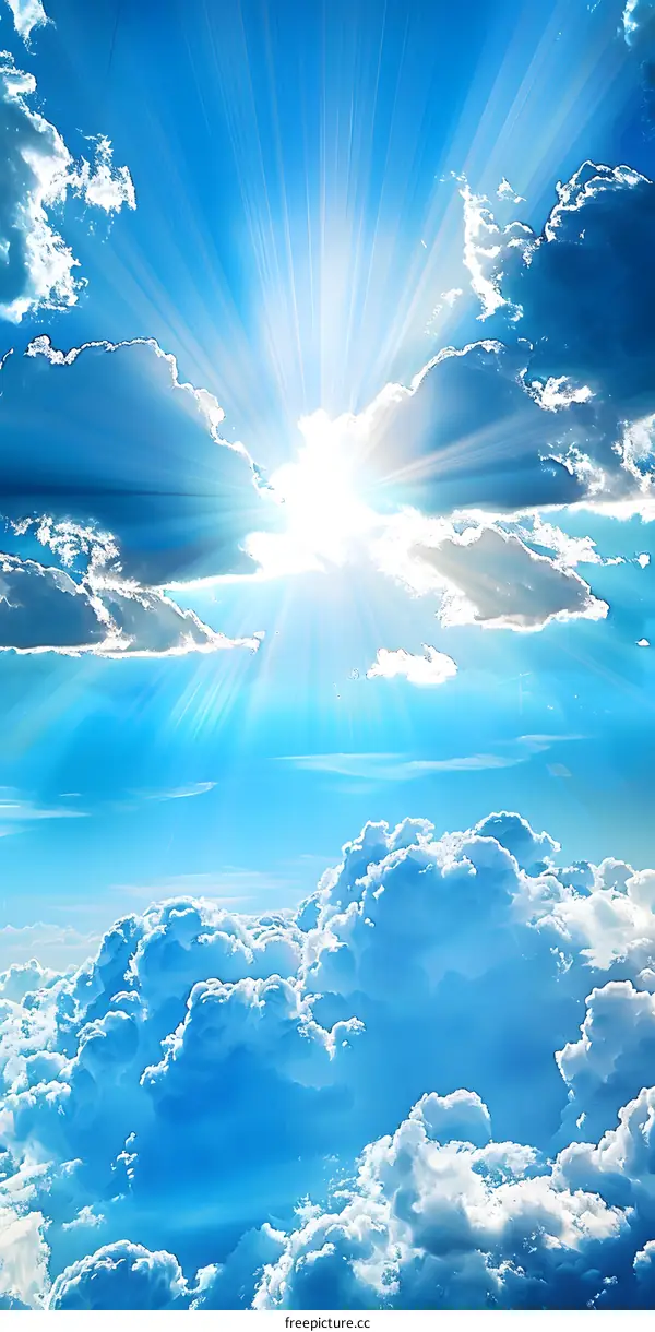 Blue Sky With White Clouds And Sun Rays