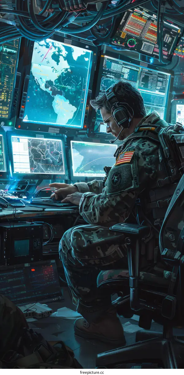 Soldier at a computer workstation
