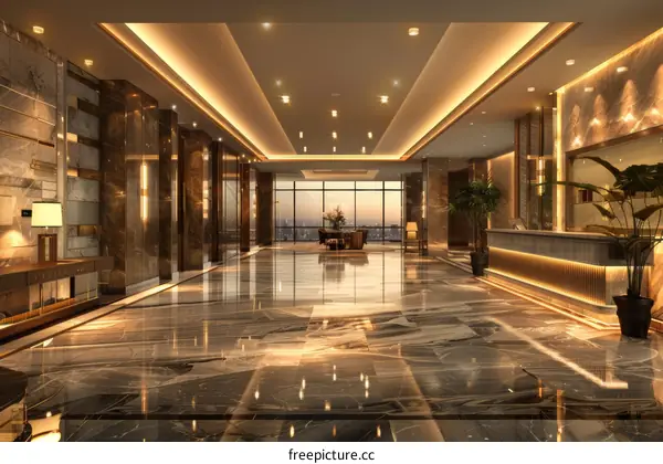 Luxury Hotel Lobby Interior Design Illustration