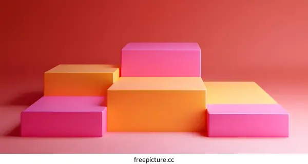 Abstract Minimalist 3D Render of Yellow and Pink Blocks