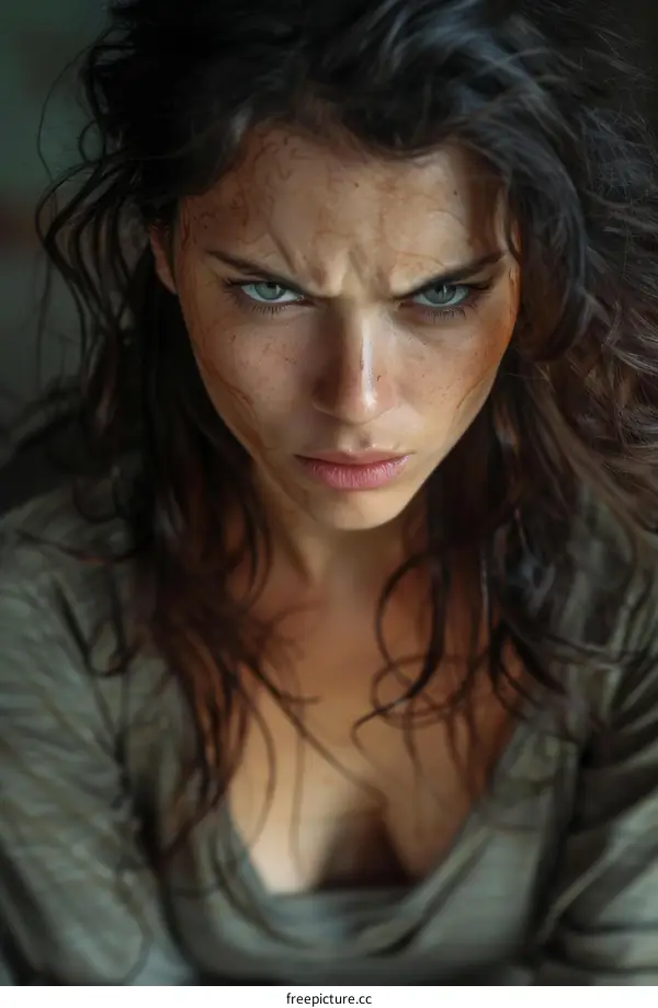 Close-up Portrait of a Woman with Intense Expression