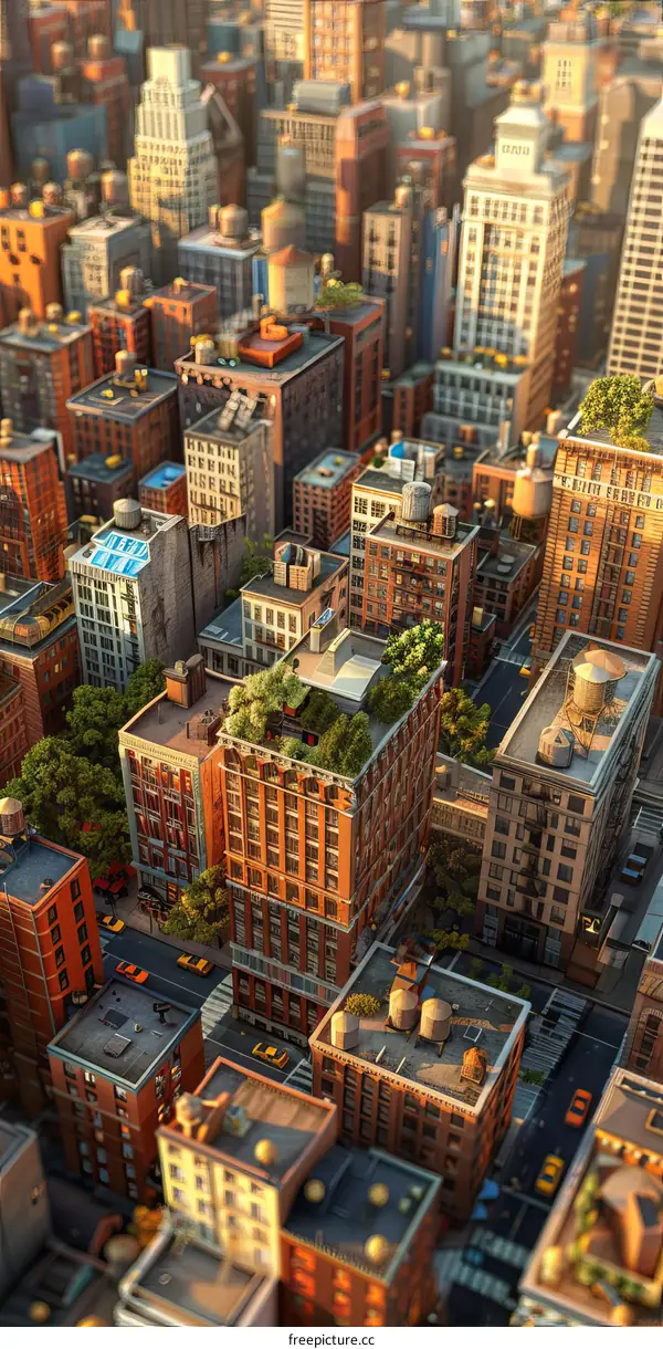 Cityscape model with lush greenery