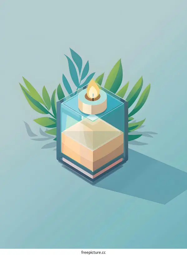 Isometric Candle with Leaves Illustration
