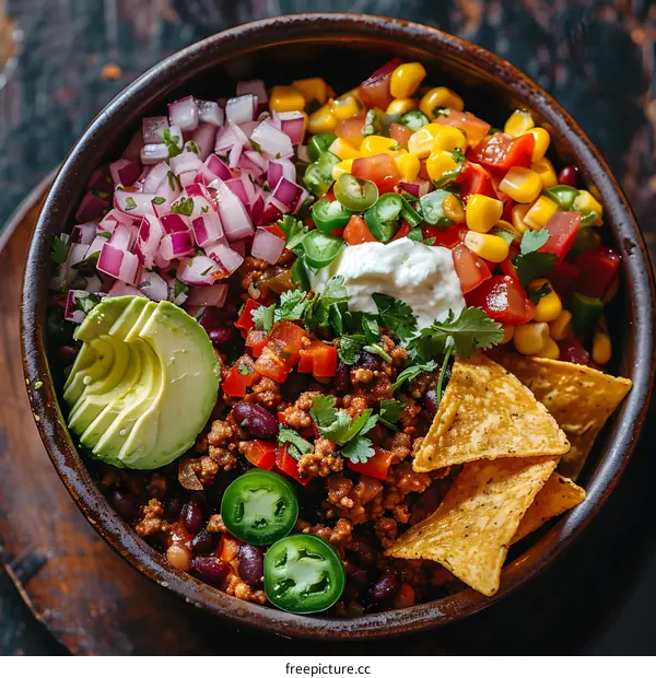 Delicious and Healthy Chili Bowl with Toppings