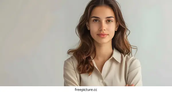 Young Woman with Brown Hair Looking at Camera