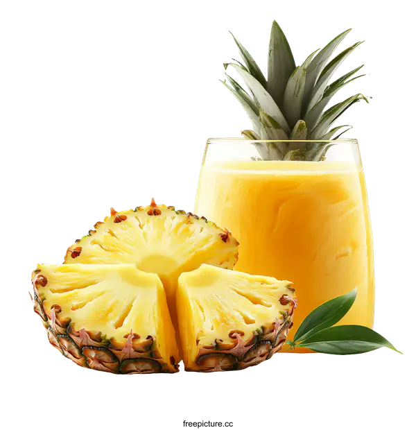[Transparent Background PNG]Fresh Pineapple Juice and Slices