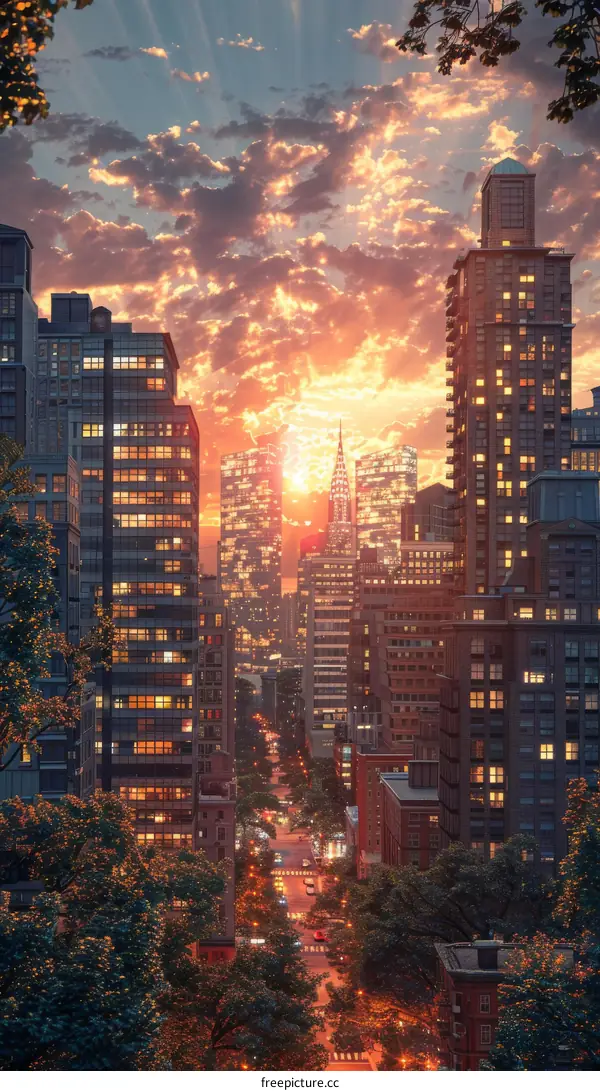 City Street Under Sunset