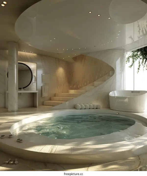 Modern Spa Interior Design with Circular Hot Tub
