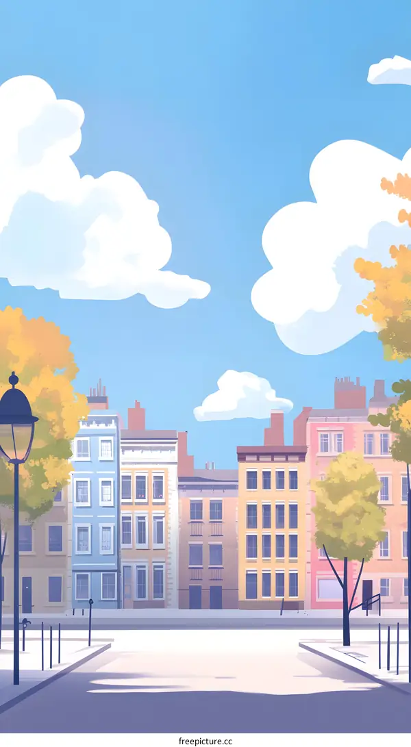 Cartoon Illustration of a Sunny Day in a European City
