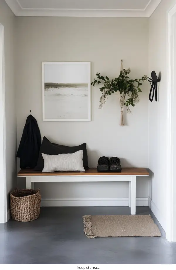 Minimalist Entryway Decor with Artwork and Seating
