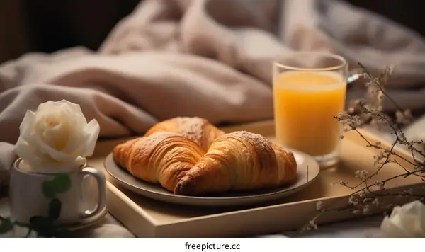 Croissants, Orange Juice, and a Rose: A Still Life Breakfast