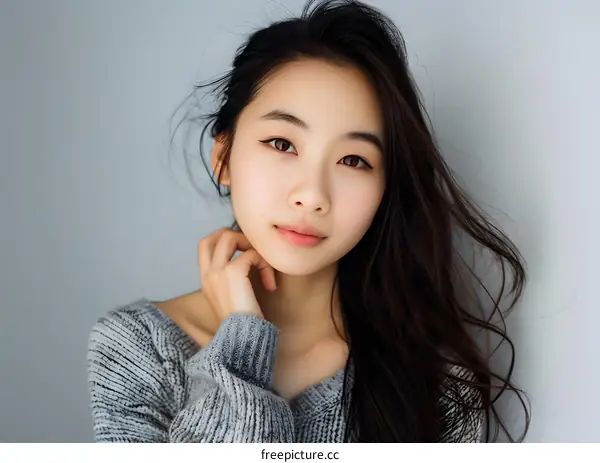 Beautiful Asian Woman with Long Black Hair