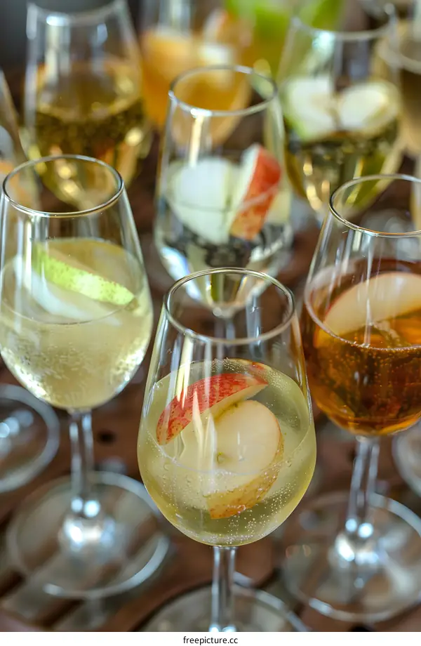 Glass of Sparkling Wine with Apple Slices