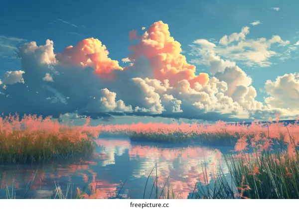 Colorful Cloudscape Over a Peaceful Marsh
