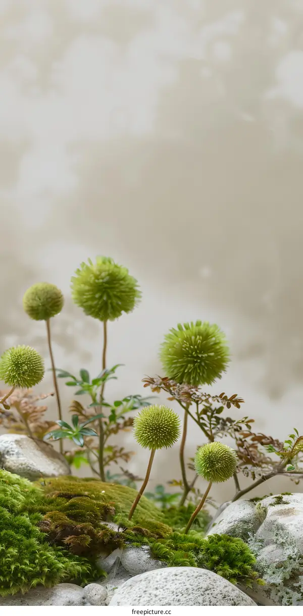 Green Plant Life with Moss and Rocks