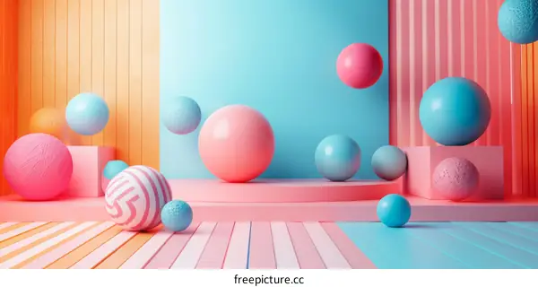 3D Rendering Abstract Geometric Background with Colorful Spheres
