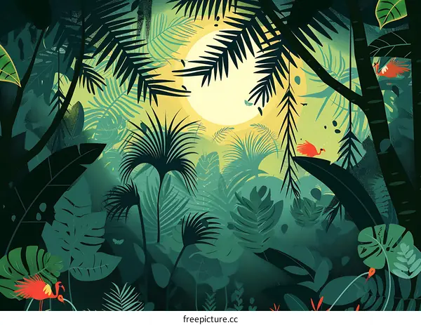 Tropical Rainforest Landscape Illustration