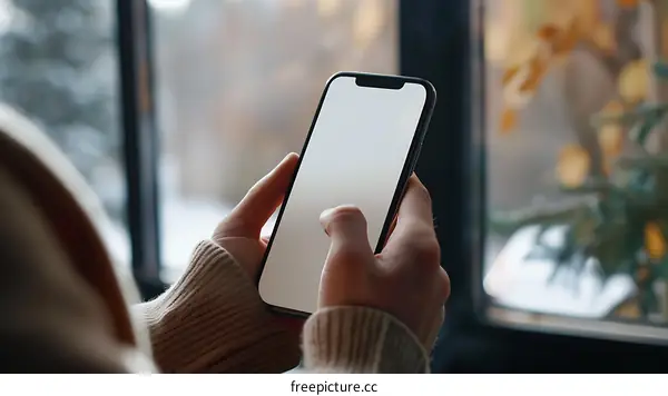 Person Holding a Smartphone With a Blank Screen