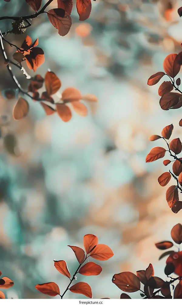 Autumn Leaves on a Branch with Blurred Background