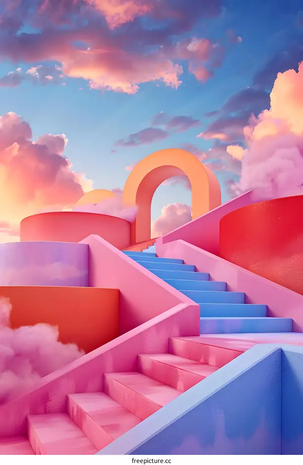 Abstract 3D Illustration of Stairs in the Clouds