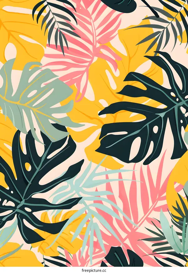 Colorful Tropical Leaf Seamless Pattern Illustration