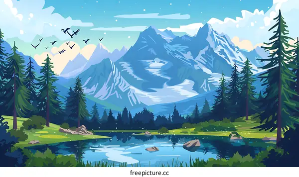 Mountain Landscape with Lake and Forest