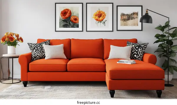 Modern Orange Sectional Sofa in Living Room