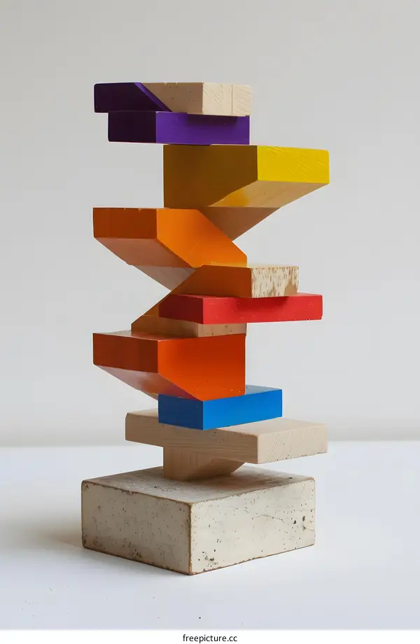 Colorful Wooden Blocks Stacked in a Tower