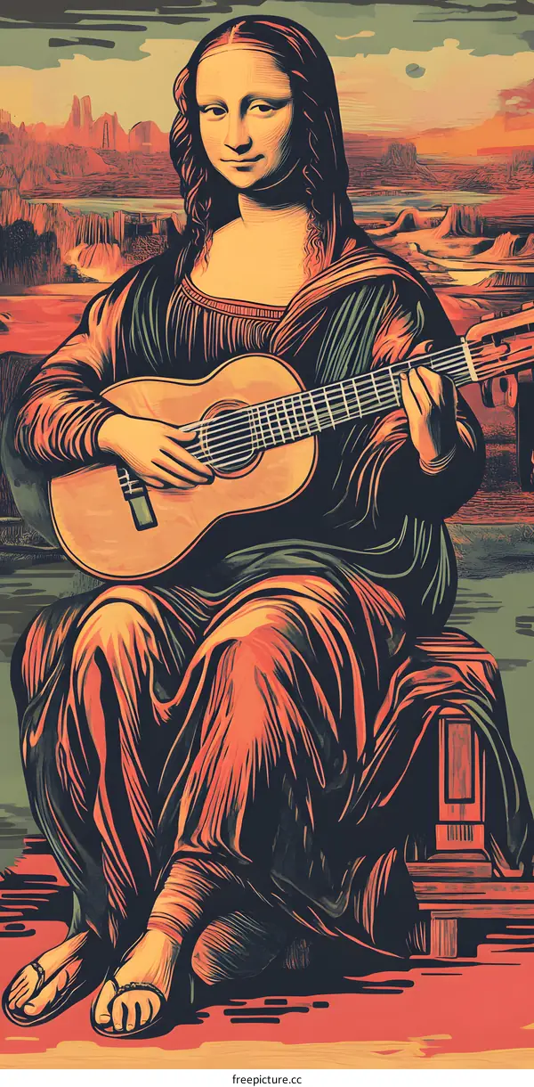 Mona Lisa Playing Guitar in the Desert